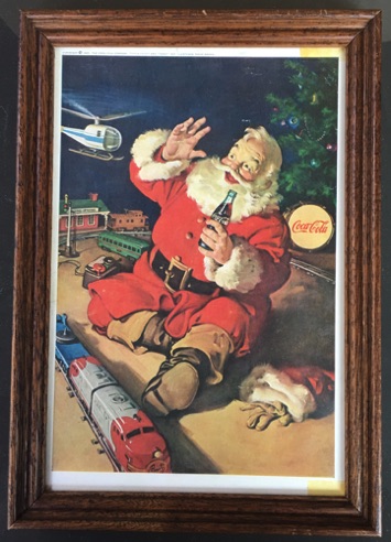 4603-1 € 7,50 coca cola afbeelding  kerstman zittend bij trein 20 x 30 cm.jpeg